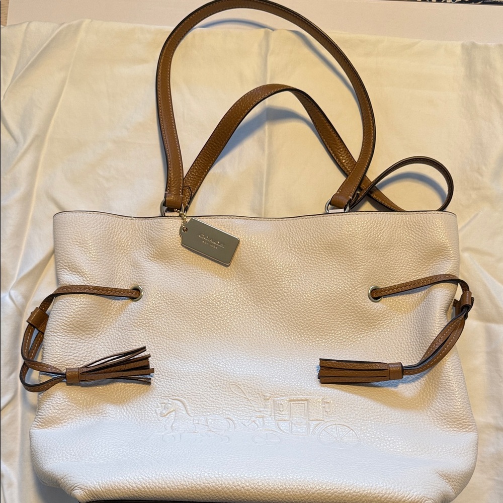 New Coach Cream and Brown Leather Andy Tote